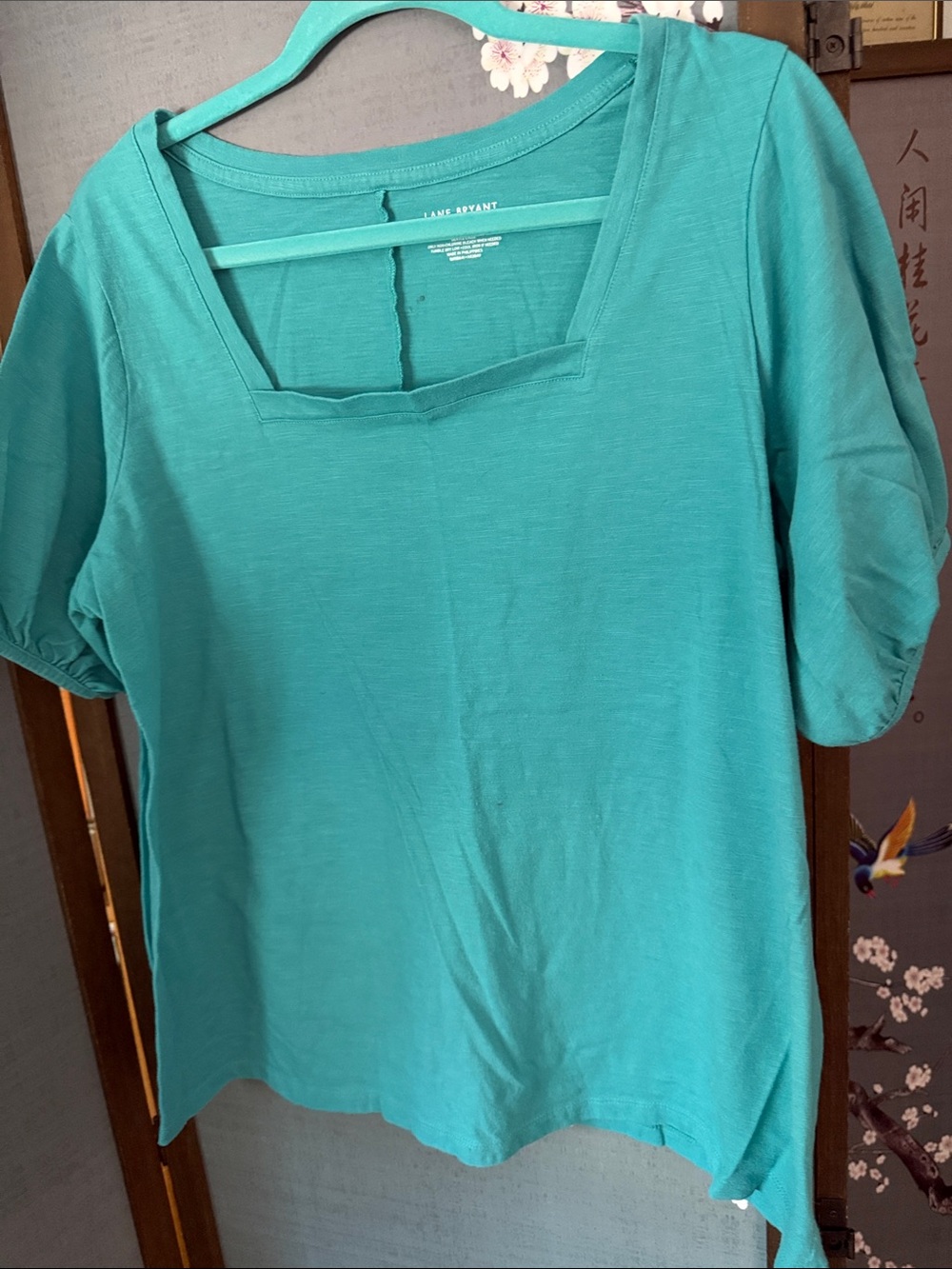 Lane Bryant Teal Square-Neck Short Sleeve Top